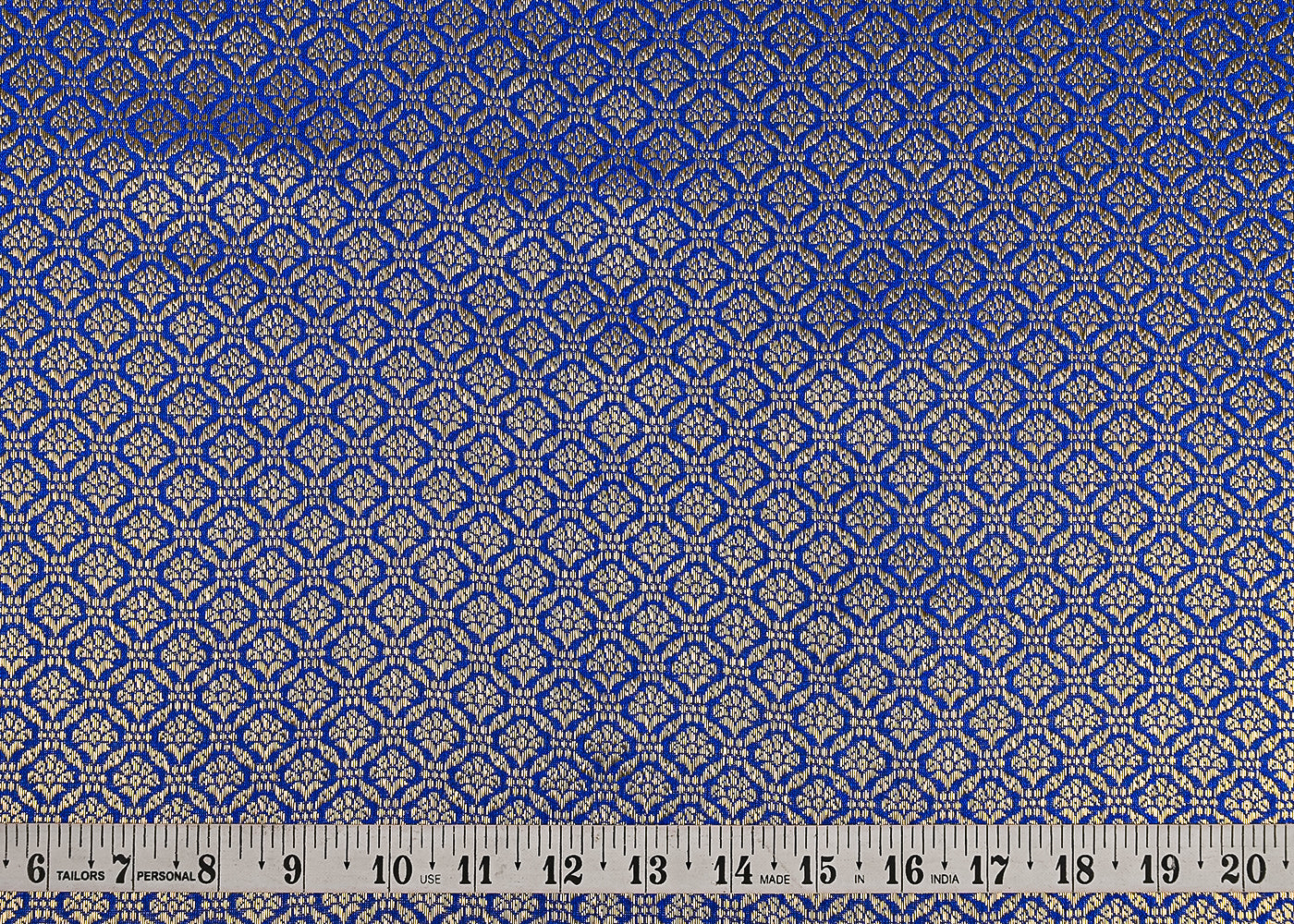Royal Blue Banarasi Brocade Fabric With All Over Golden Zari Handloom 23373