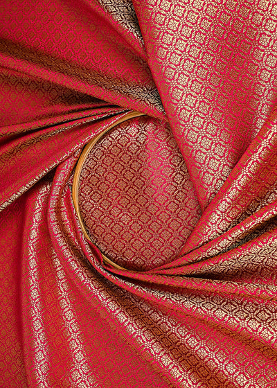 Rani Pink Banarasi Brocade Fabric With All Over Golden Zari Handloom 23374
