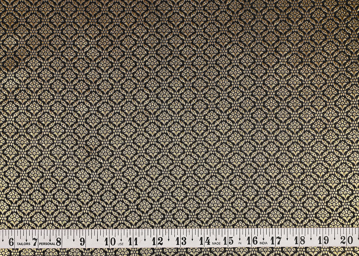 Black Banarasi Brocade Fabric With All Over Golden Zari Handloom 23375