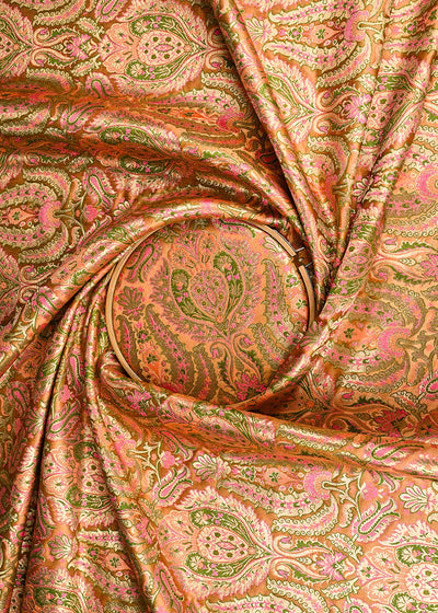 Dark Beige Banarasi Brocade Fabric With All Over Golden Zari Handloom 23380