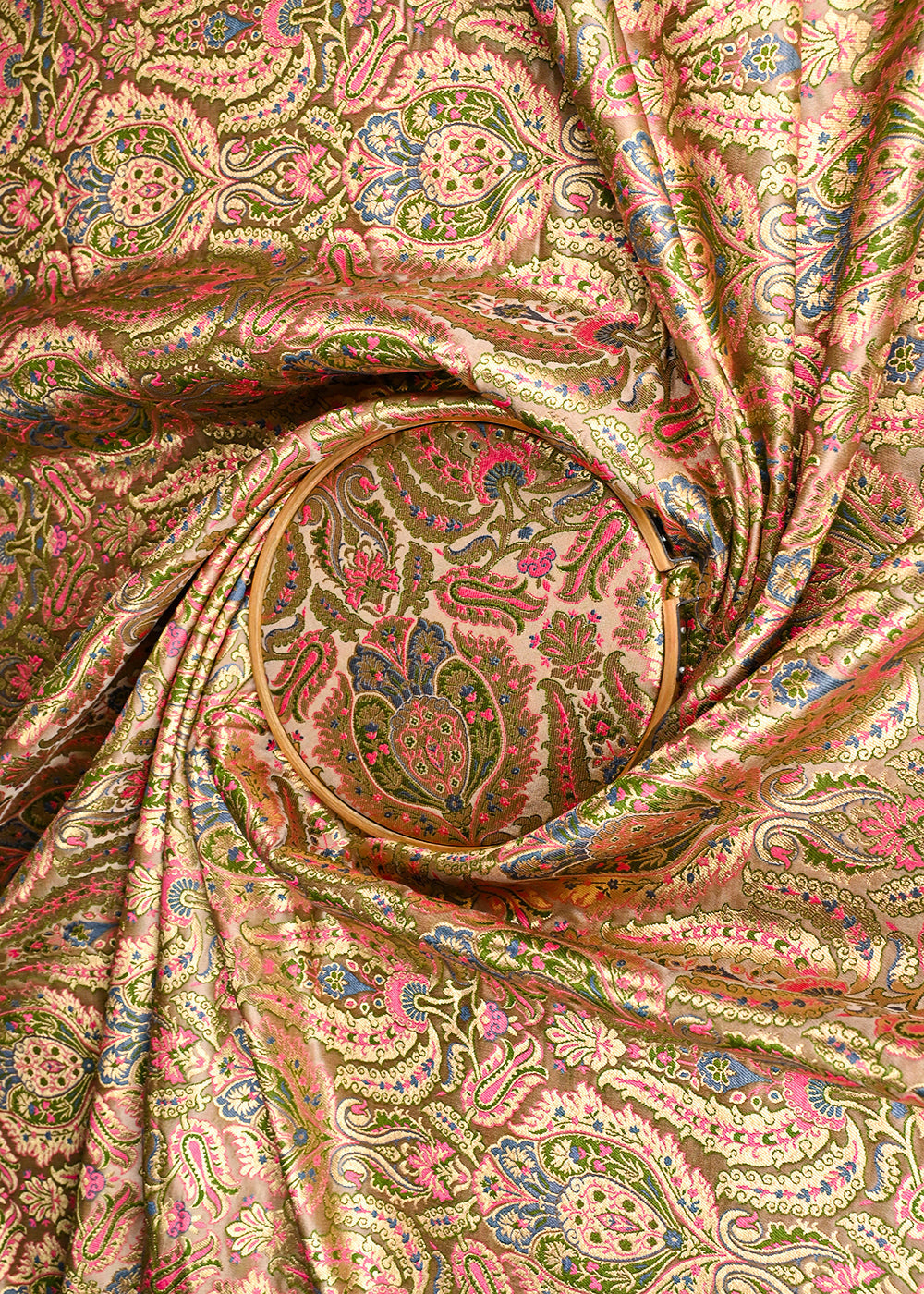 Beige Banarasi Brocade Fabric With All Over Golden Zari Handloom 23382