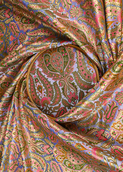 Lavender Banarasi Brocade Fabric With All Over Golden Zari Handloom 23384