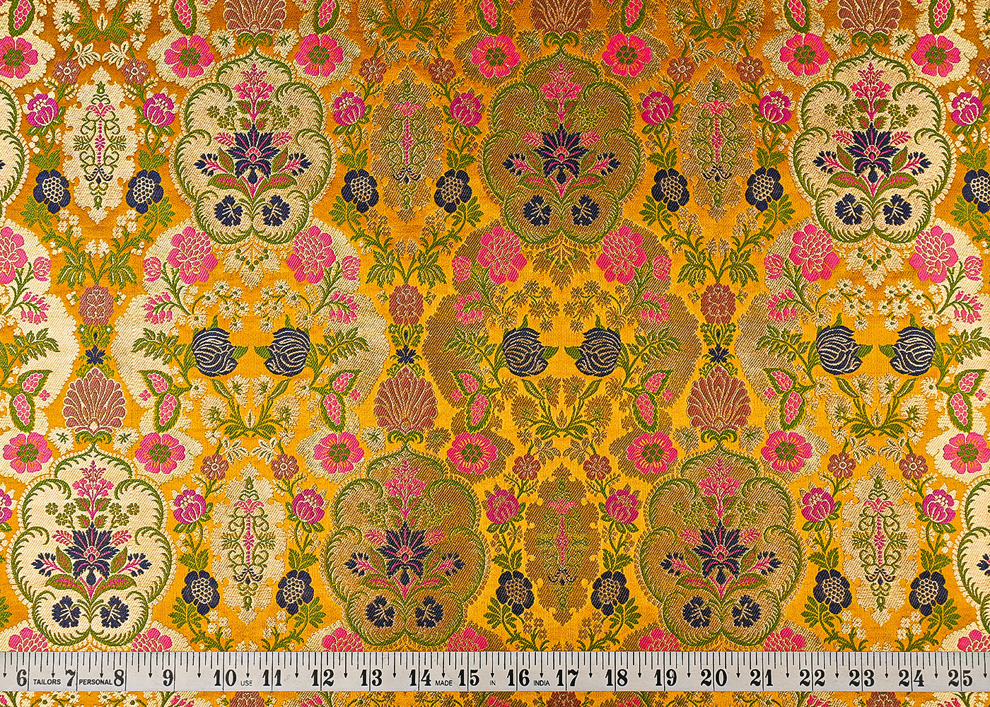 Mustard Banarasi Brocade Fabric With All Over Golden Zari Handloom 23385
