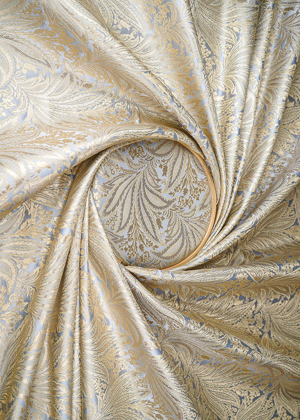 Grey Banarasi Brocade Fabric With All Over Golden Zari Handloom 23387