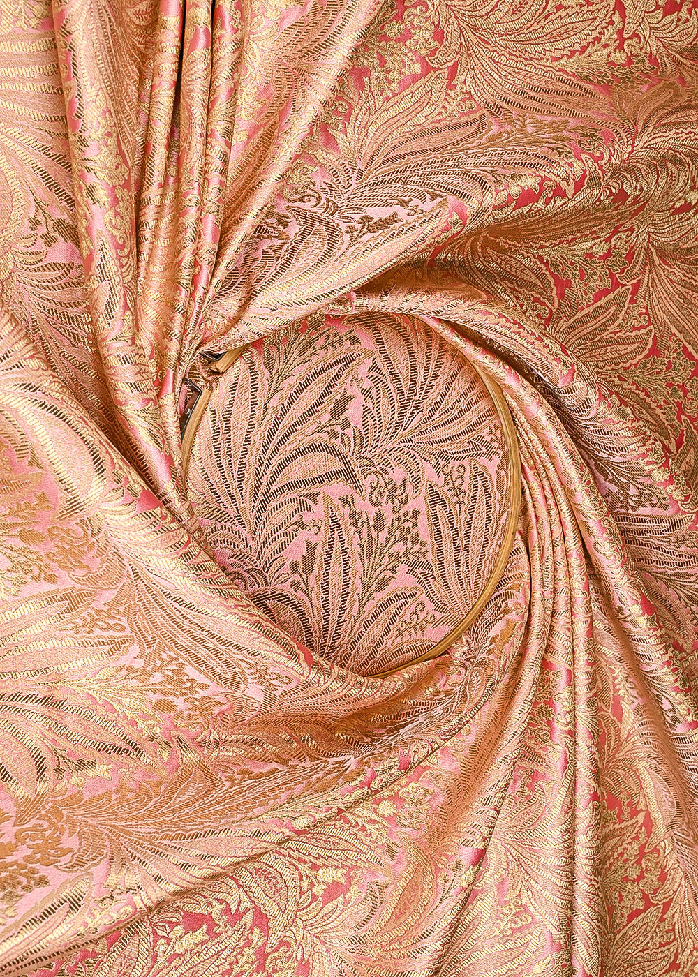Light Pink Banarasi Brocade Fabric With All Over Golden Zari Handloom 23389