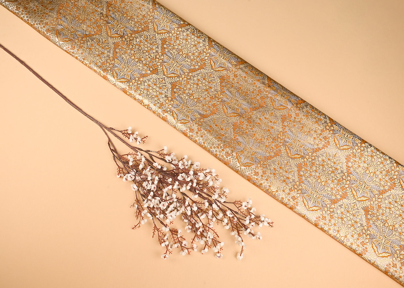 Beige Banarasi Brocade Fabric With All Over Golden Zari Handloom 23392