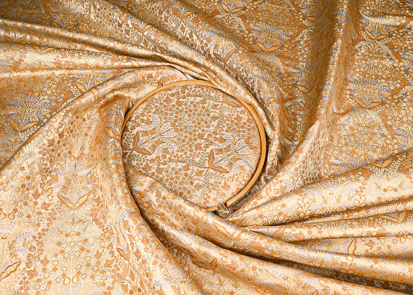Beige Banarasi Brocade Fabric With All Over Golden Zari Handloom 23392