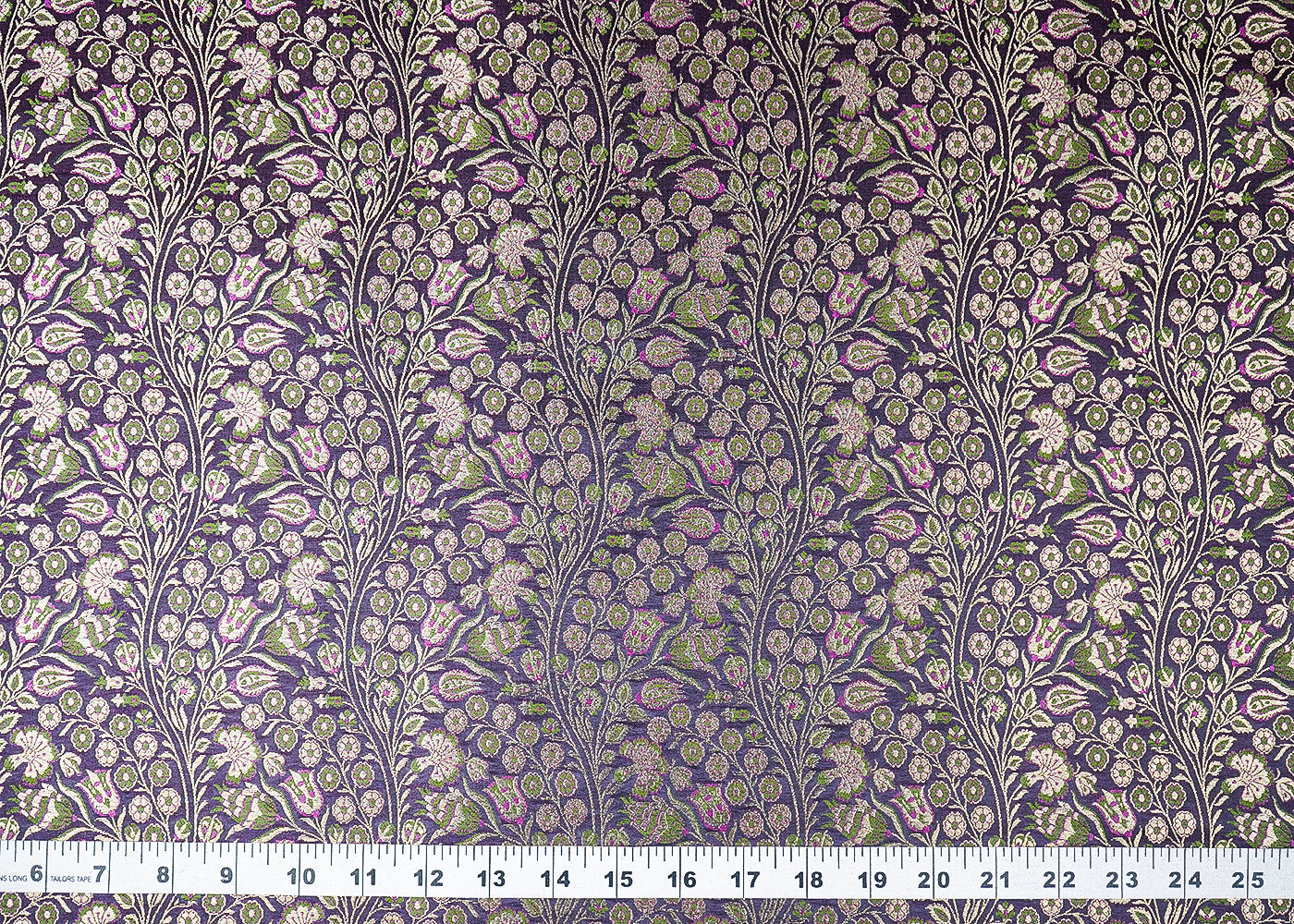 Purple Banarasi Brocade Fabric With All Over Golden Zari Handloom 23393