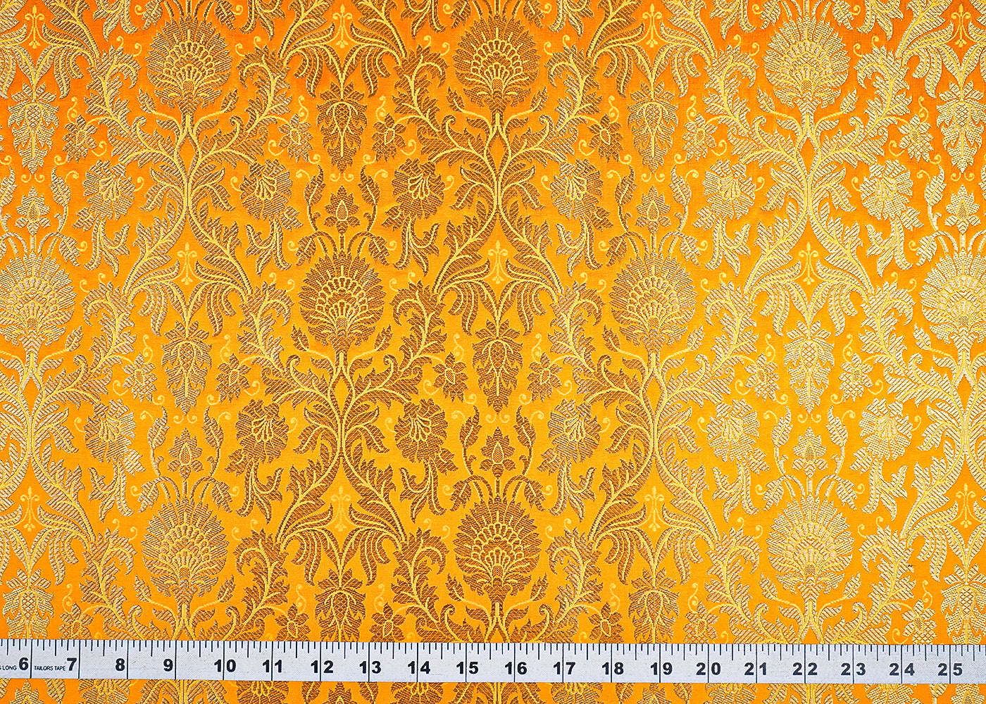 Mustard Banarasi Brocade Fabric With All Over Golden Zari Handloom 23395