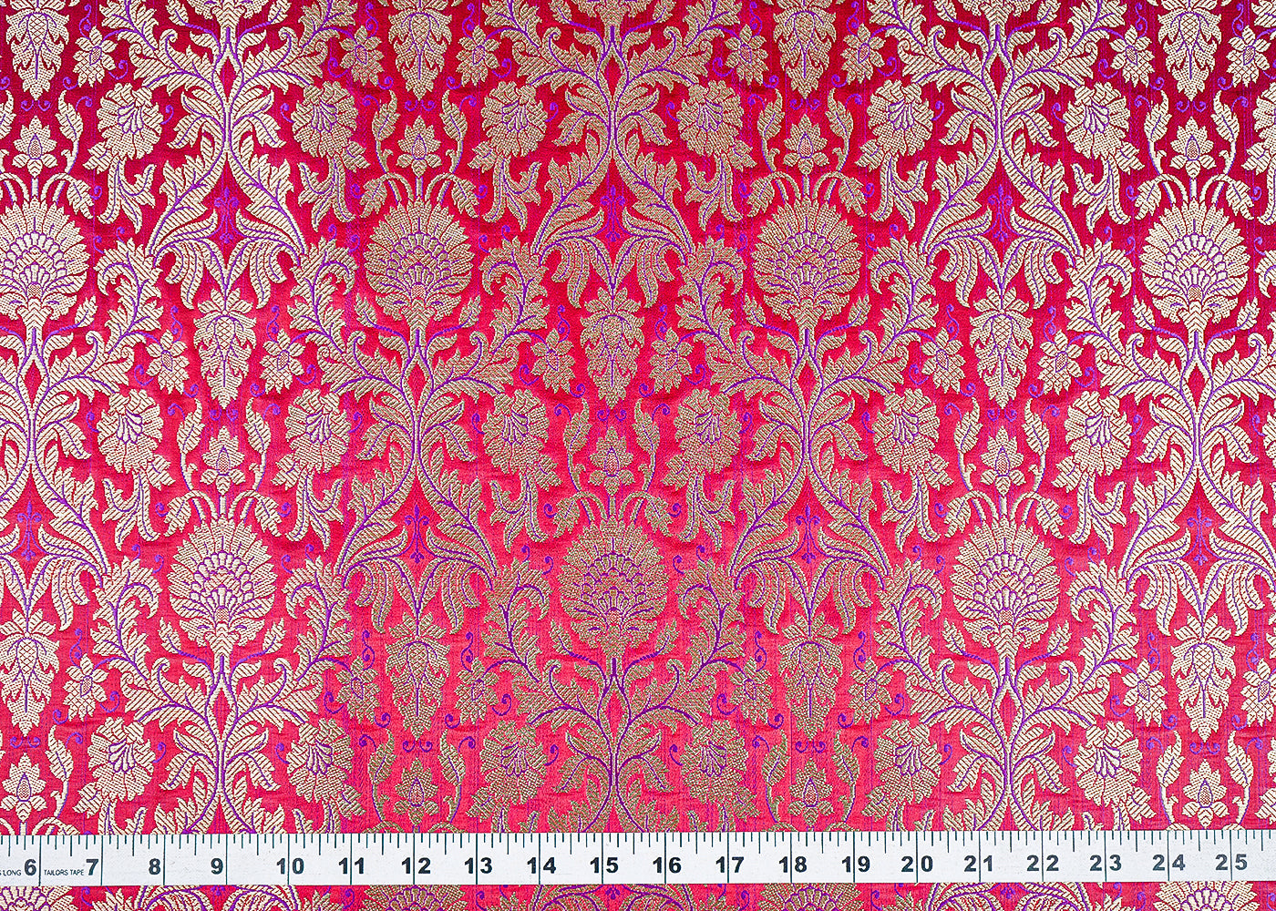 Dark Red Banarasi Brocade Fabric With All Over Golden Zari Handloom 23399