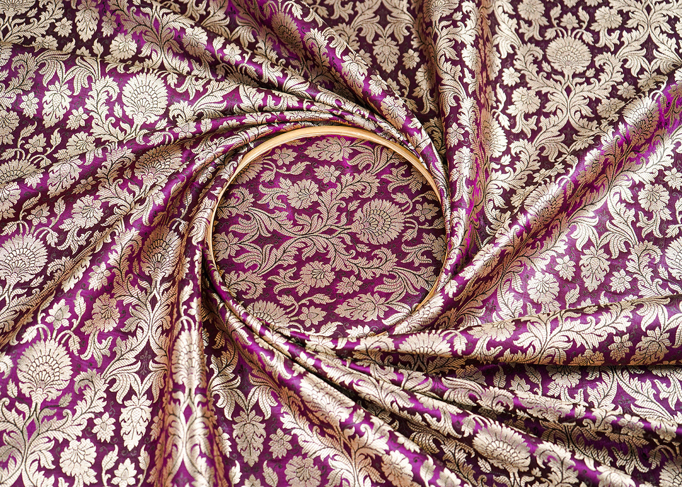 Dark Purple Banarasi Brocade Fabric With All Over Golden Zari Handloom 23400
