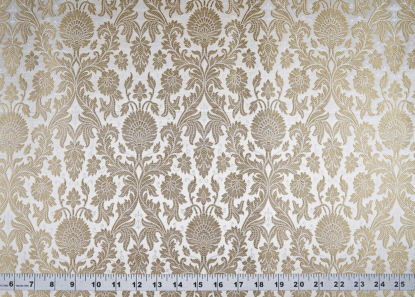 Off White Banarasi Brocade Fabric With All Over Golden Zari Handloom 23401