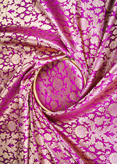Purple Banarasi Brocade Fabric With All Over Golden Zari Handloom 23404