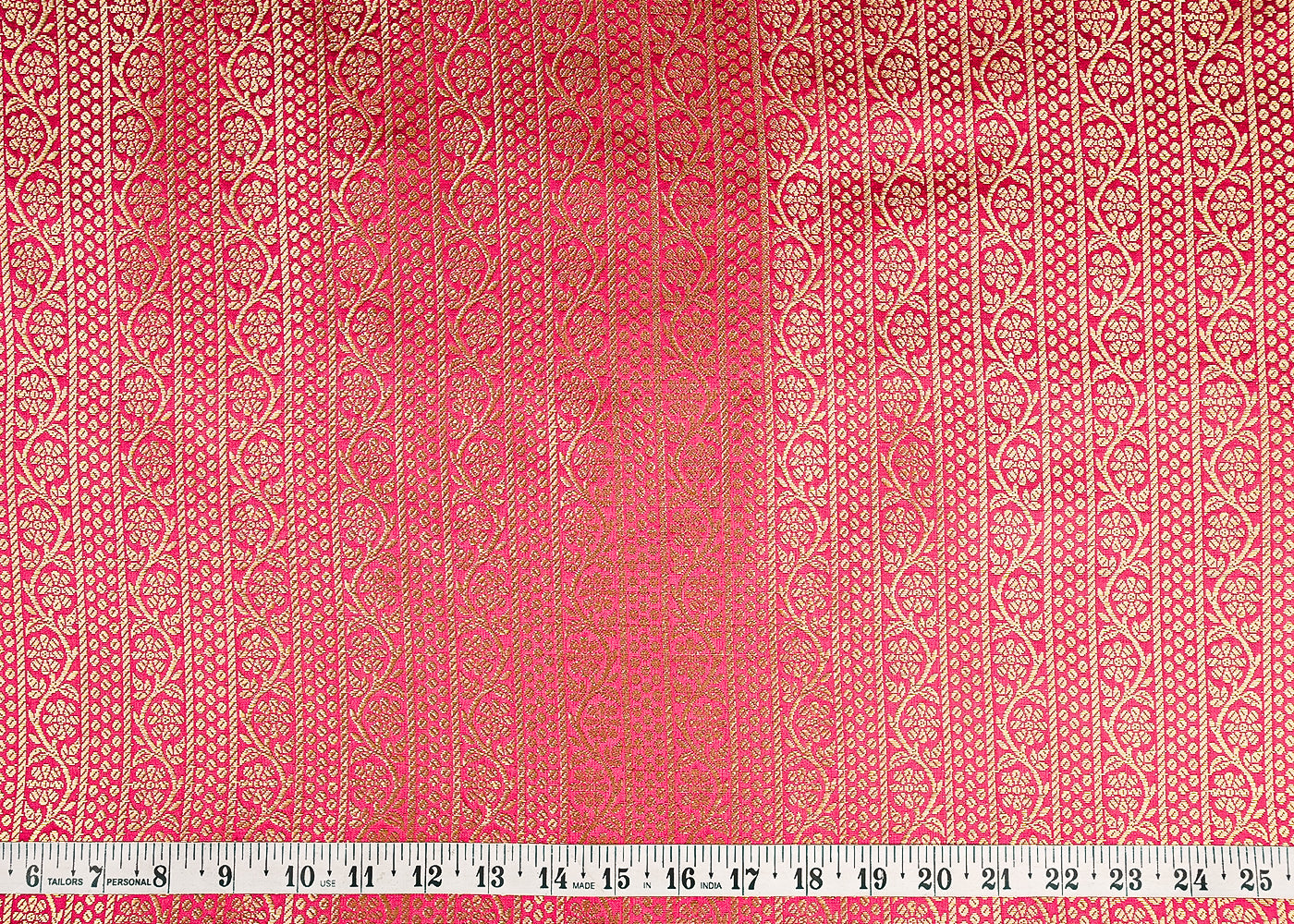 Rani Pink Banarasi Brocade Fabric With All Over Golden Zari Handloom 23416