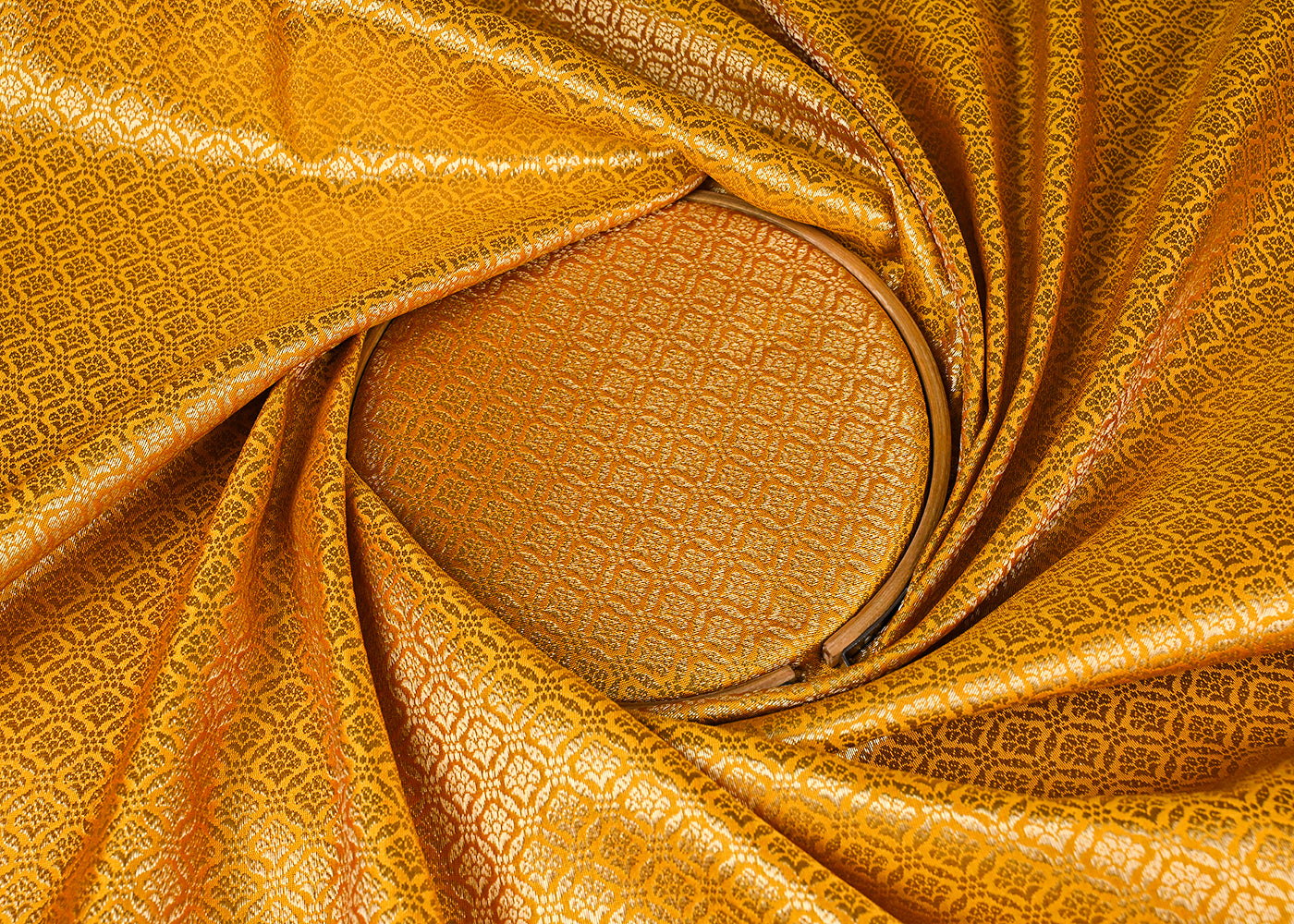 Mustard Banarasi Brocade Fabric With All Over Golden Zari Handloom 23421