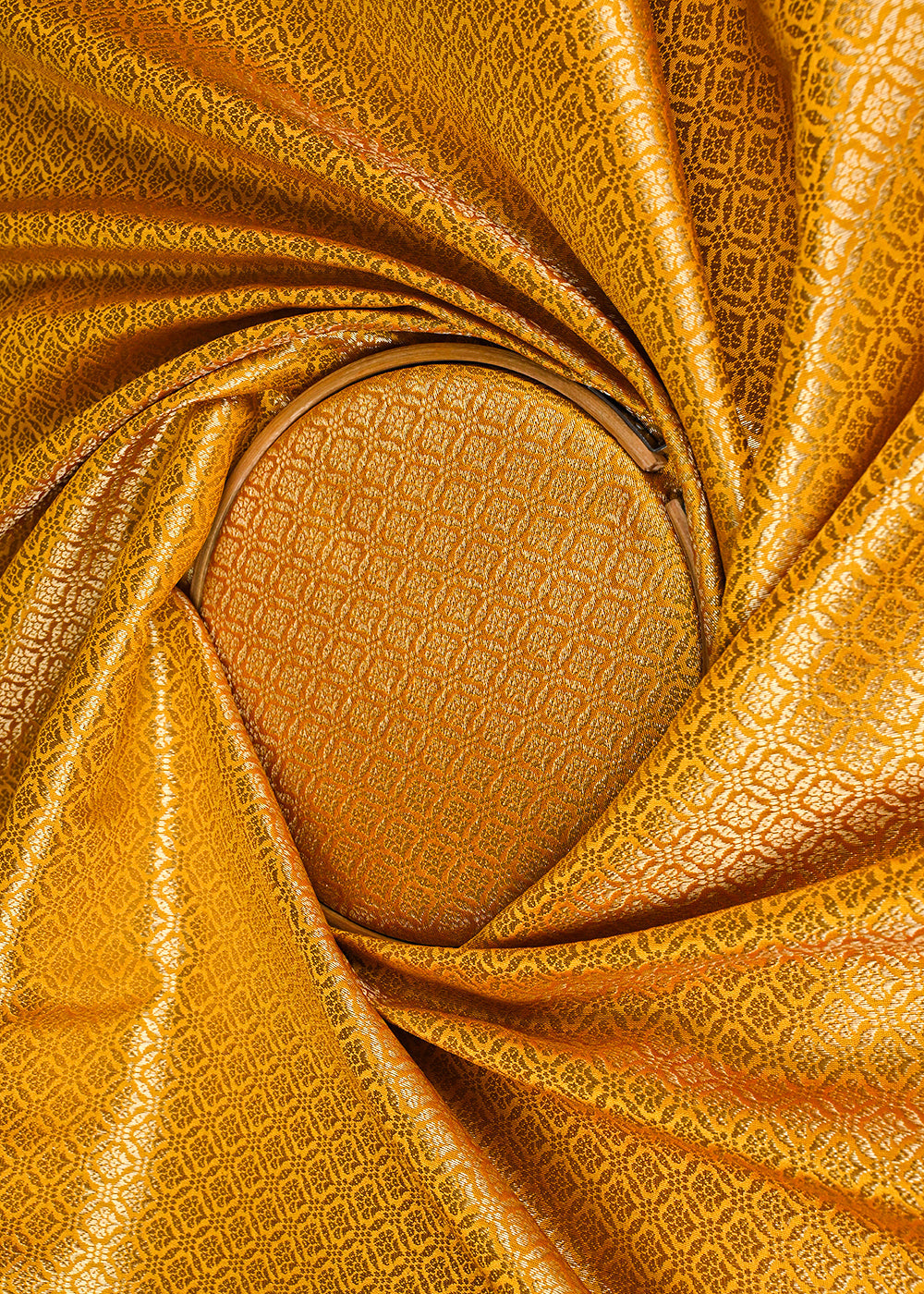 Mustard Banarasi Brocade Fabric With All Over Golden Zari Handloom 23421