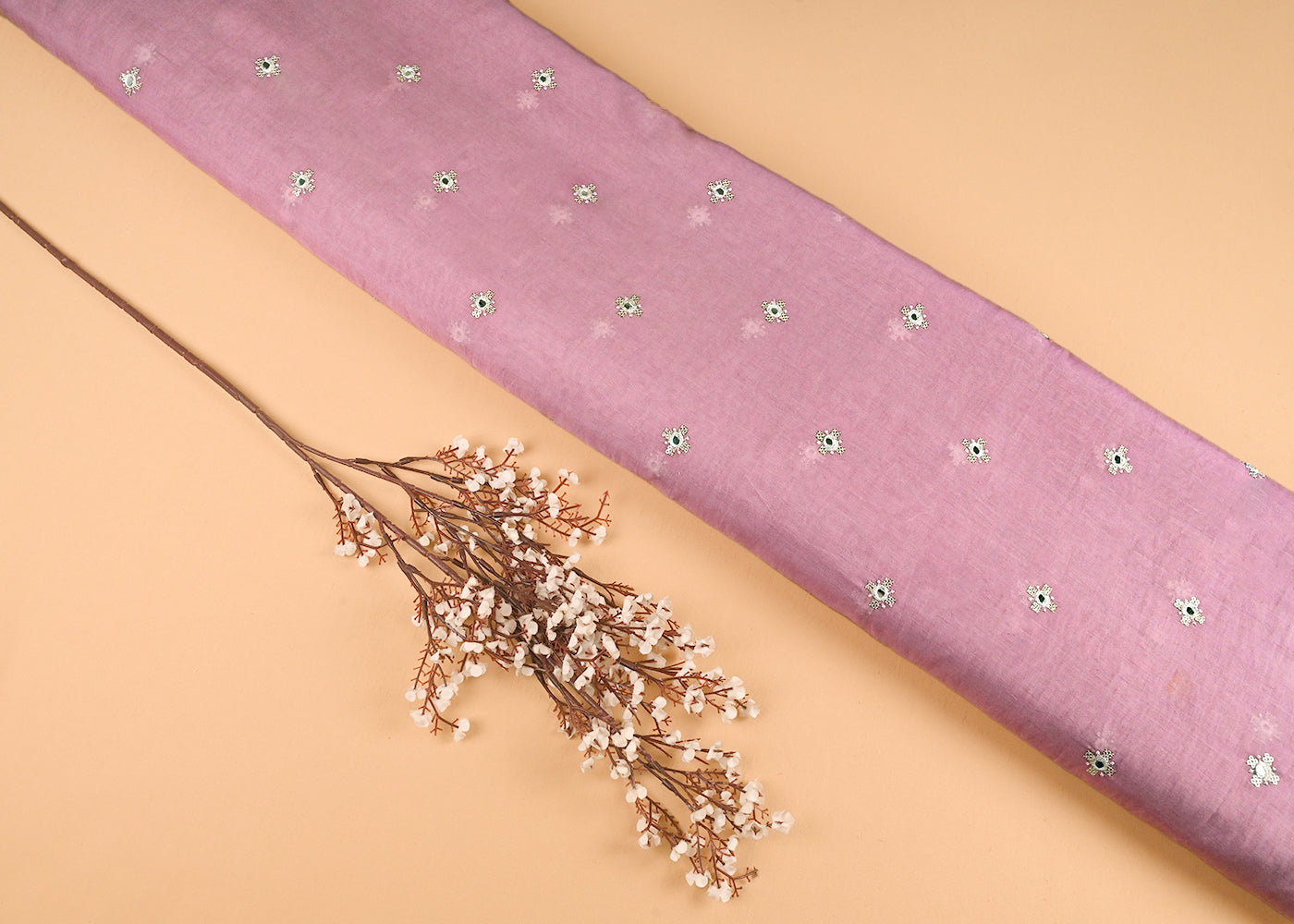 Lavender Chanderi Fabric With All Over Sequins, Faux Mirror And Thread Work 23422