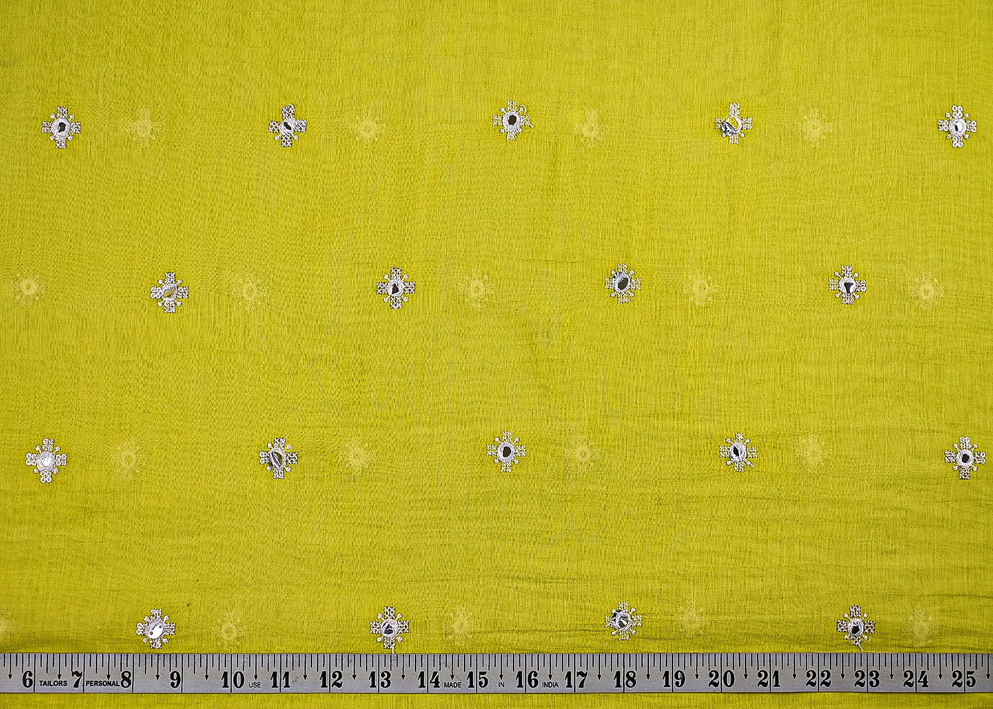 Parrot Green Chanderi Fabric With All Over Sequins, Faux Mirror And Thread Work 23423