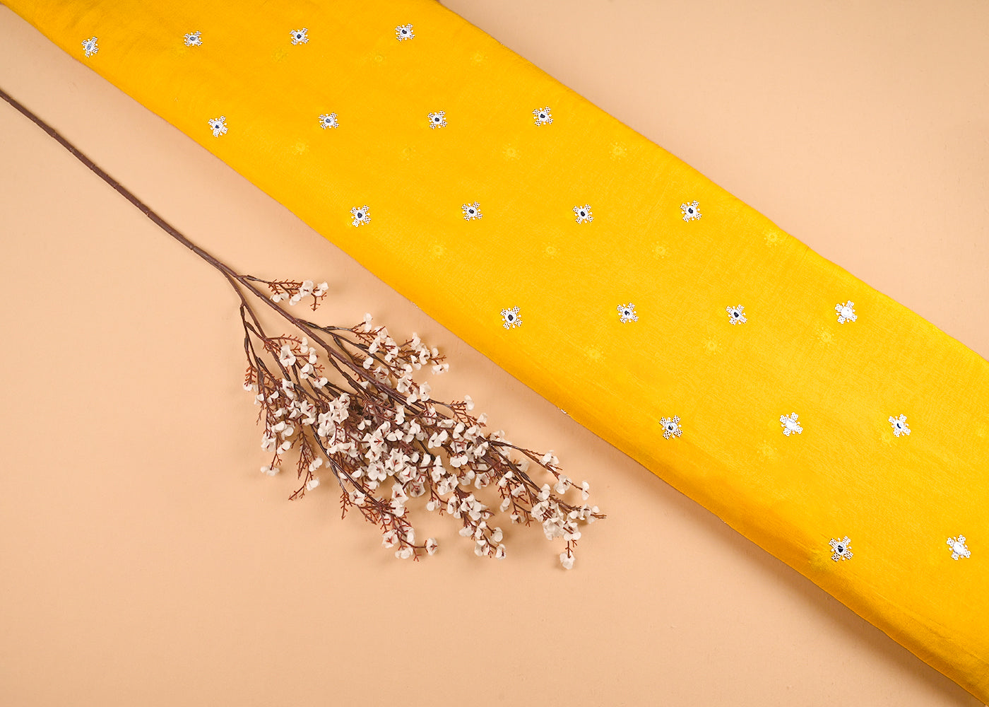 Yellow Chanderi Fabric With All Over Sequins, Faux Mirror And Thread Work 23424