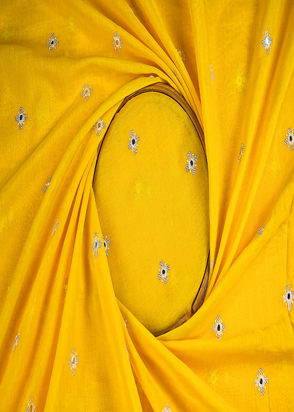 Yellow Chanderi Fabric With All Over Sequins, Faux Mirror And Thread Work 23424