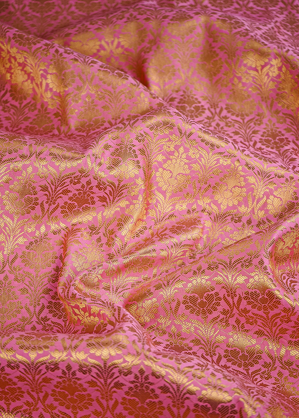 Light Pink Banarasi Brocade Fabric With All Over Golden Zari Handloom 26432