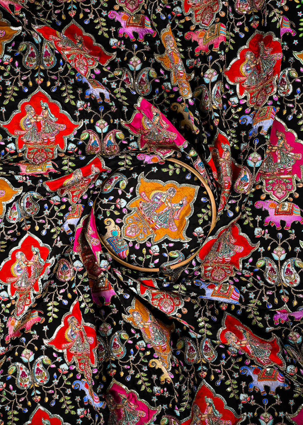 Black Crepe Fabric With All Over Zari And Sequins Work 23434