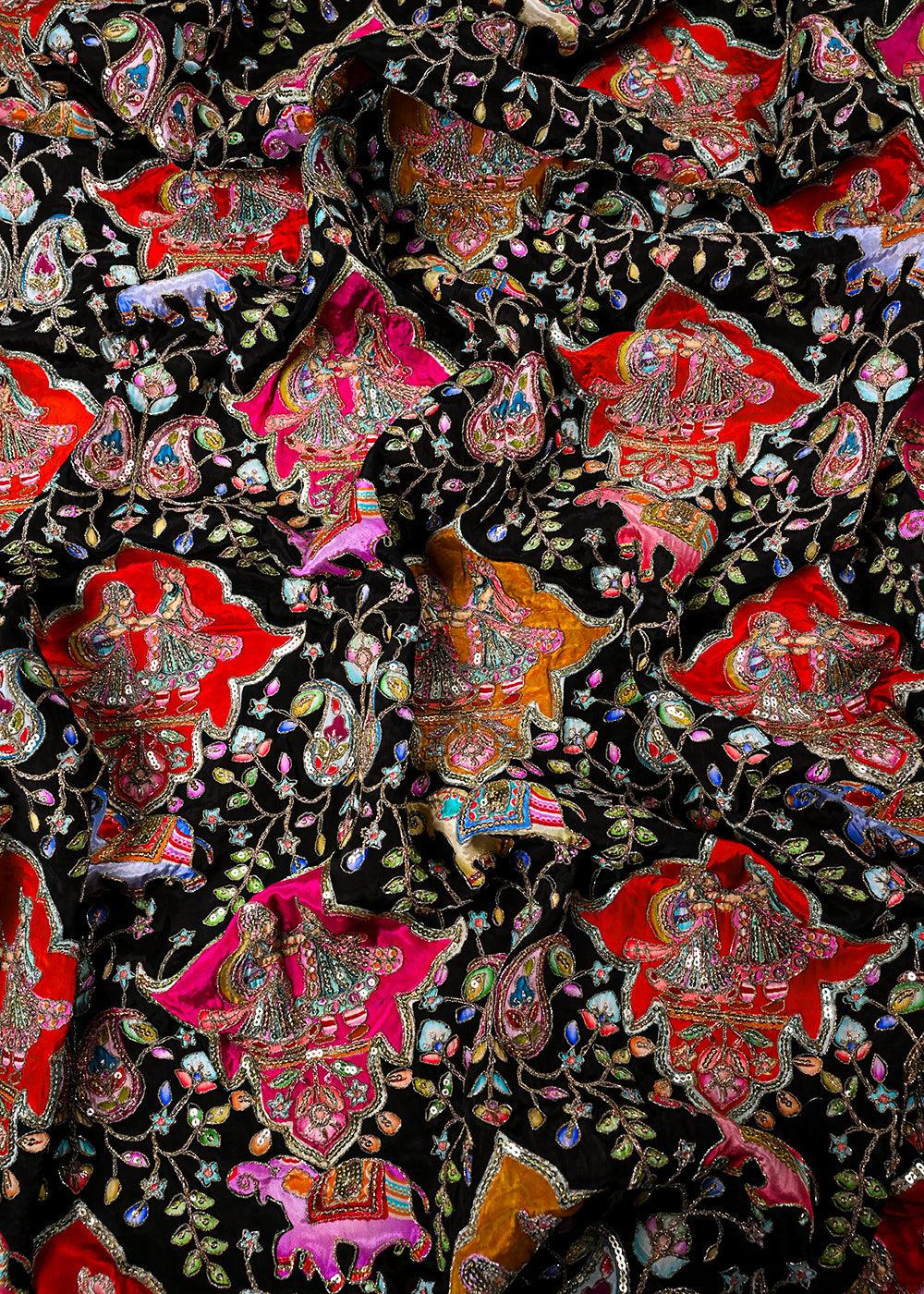 Black Crepe Fabric With All Over Zari And Sequins Work 23434