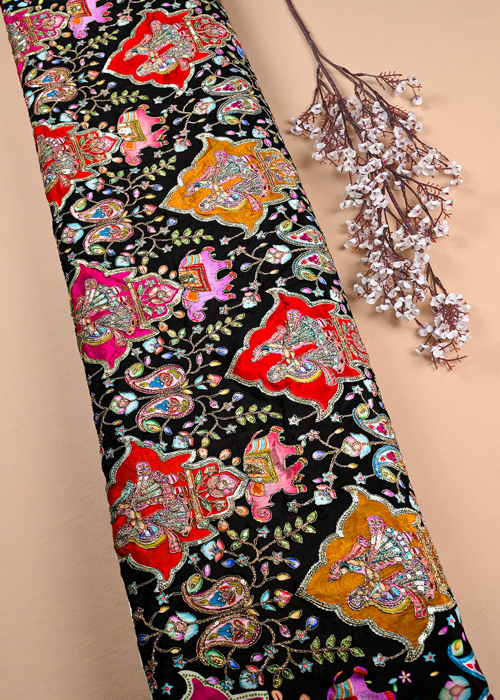 Black Crepe Fabric With All Over Zari And Sequins Work 23434