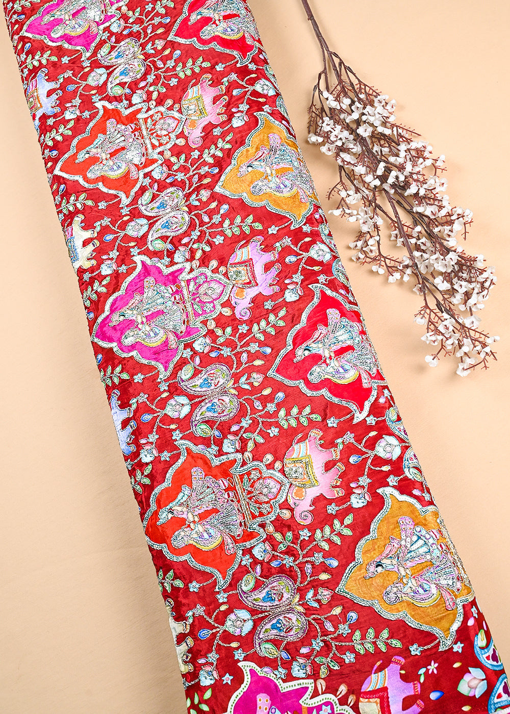 Maroon Crepe Fabric With All Over Zari And Sequins Work 23437