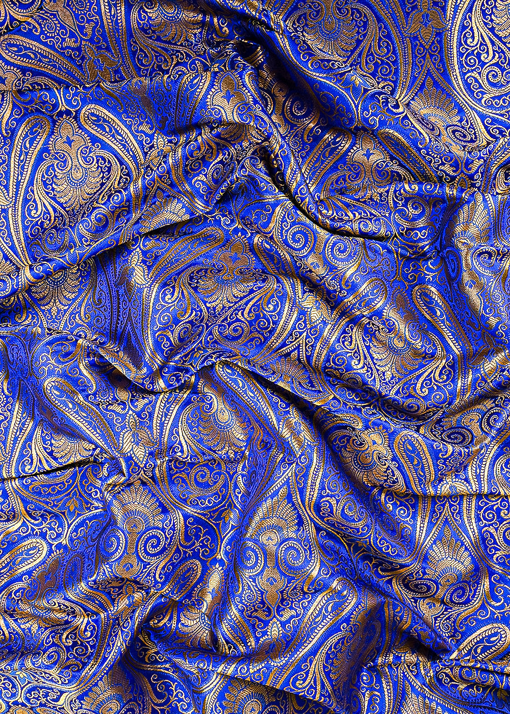 Royal Blue Banarasi Brocade Fabric With All Over Golden Zari Handloom 23464