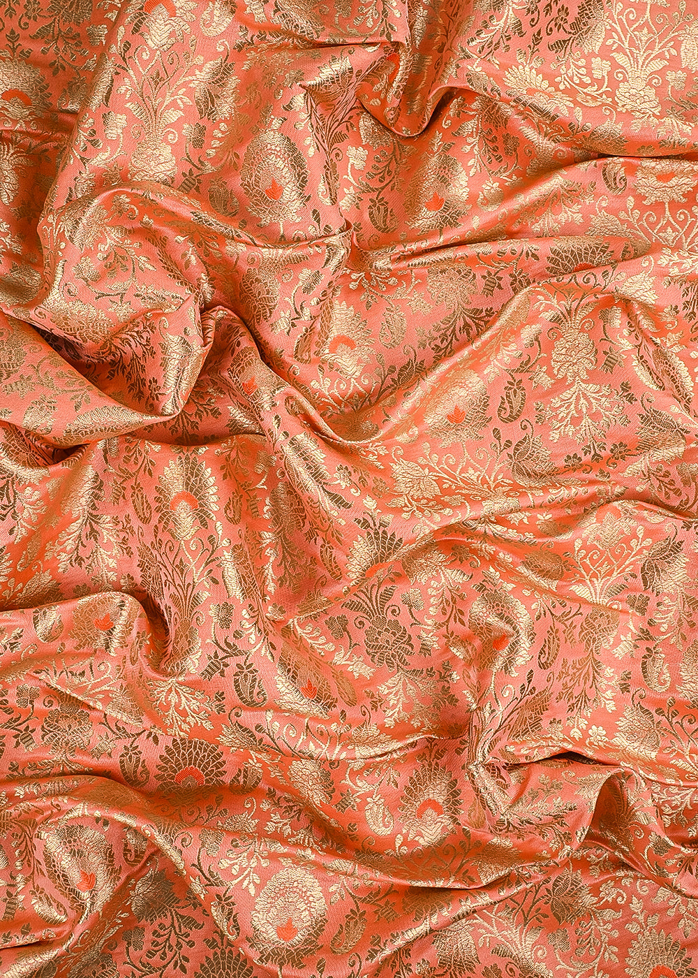 Peach Banarasi Brocade Fabric With All Over Golden Zari Handloom 23469