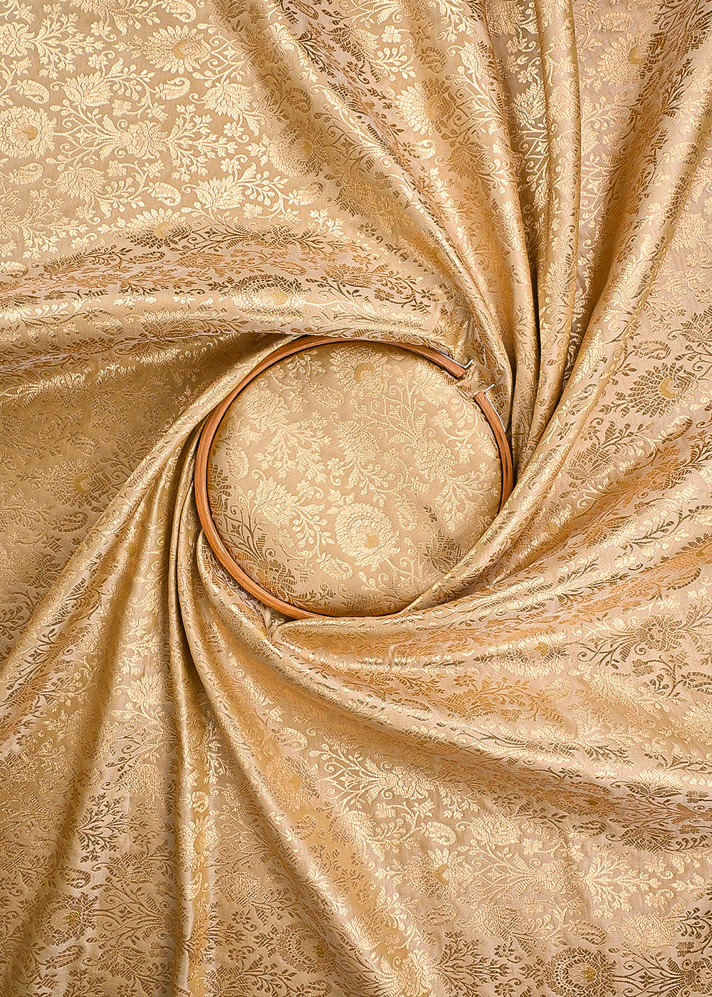 Gold Banarasi Brocade Fabric With All Over Golden Zari Handloom 23470