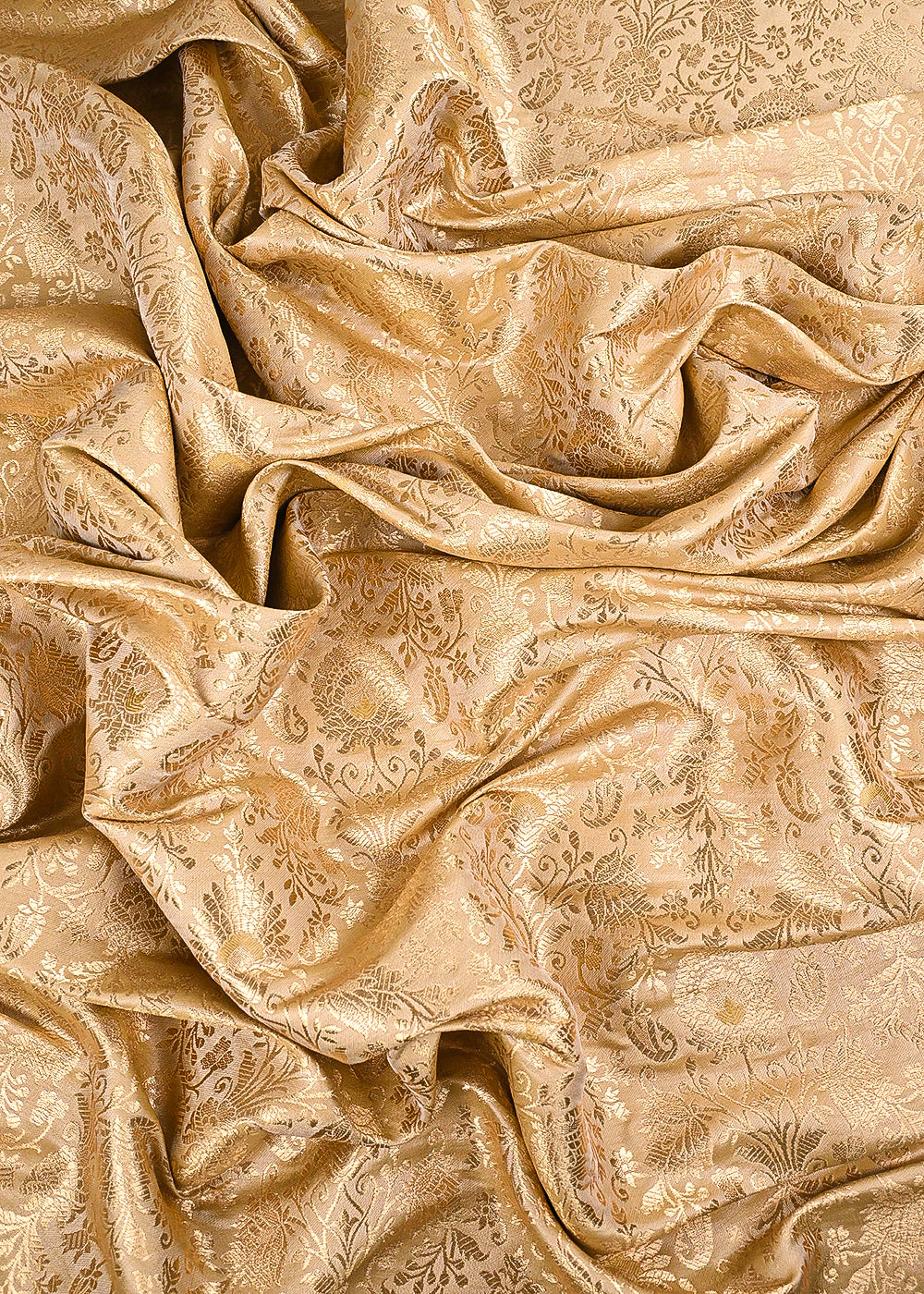 Gold Banarasi Brocade Fabric With All Over Golden Zari Handloom 23470