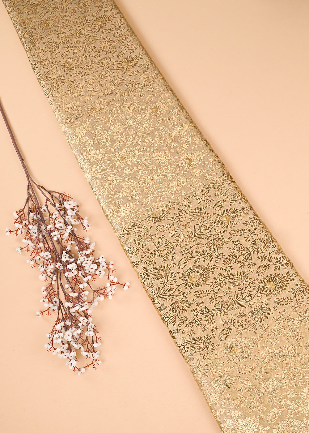 Gold Banarasi Brocade Fabric With All Over Golden Zari Handloom 23470
