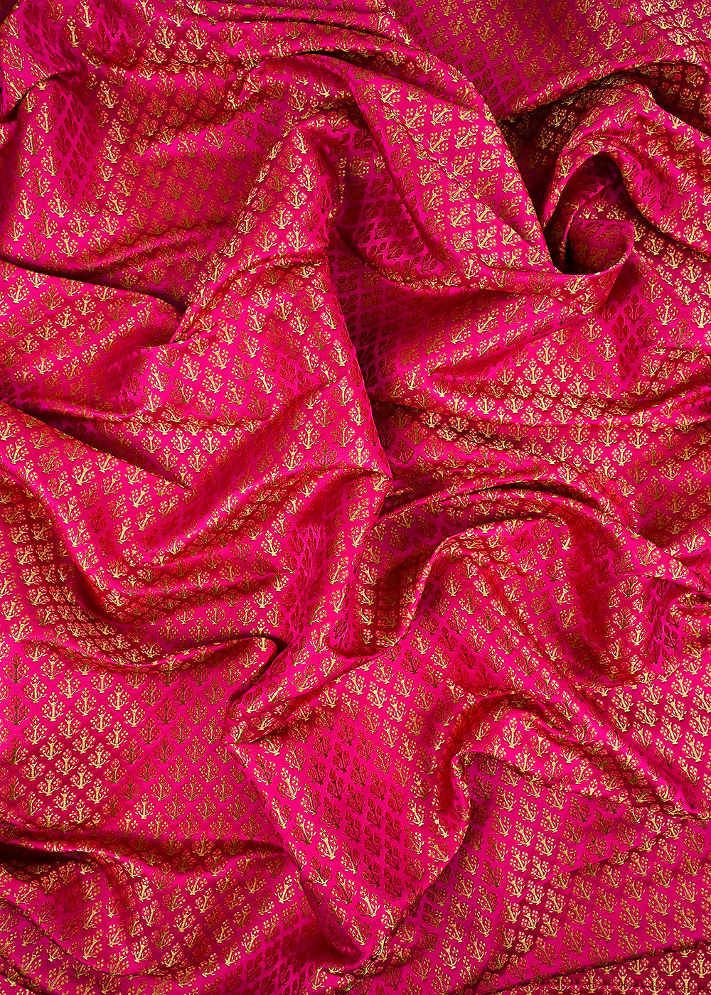 Rani Pink Banarasi Brocade Fabric With All Over Golden Zari Handloom 23471