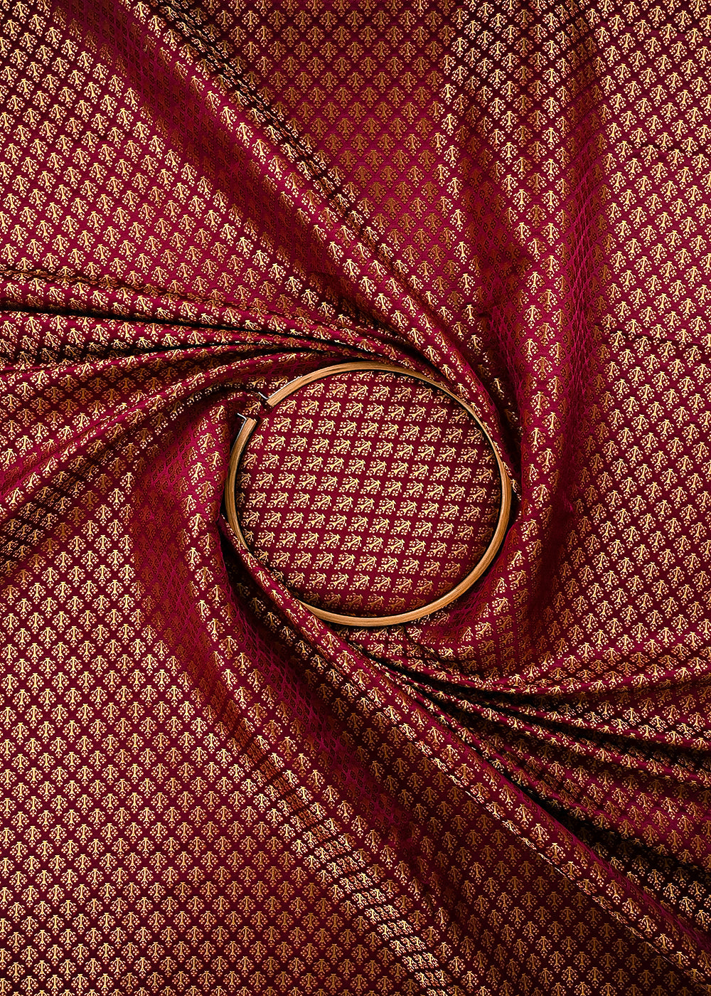 Wine Banarasi Brocade Fabric With All Over Golden Zari Handloom 23476