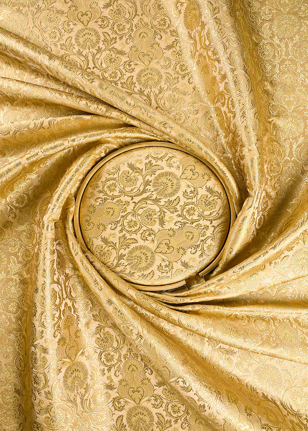 Golden Banarasi Brocade Fabric With All Over Thread And Golden Zari Handloom 23482