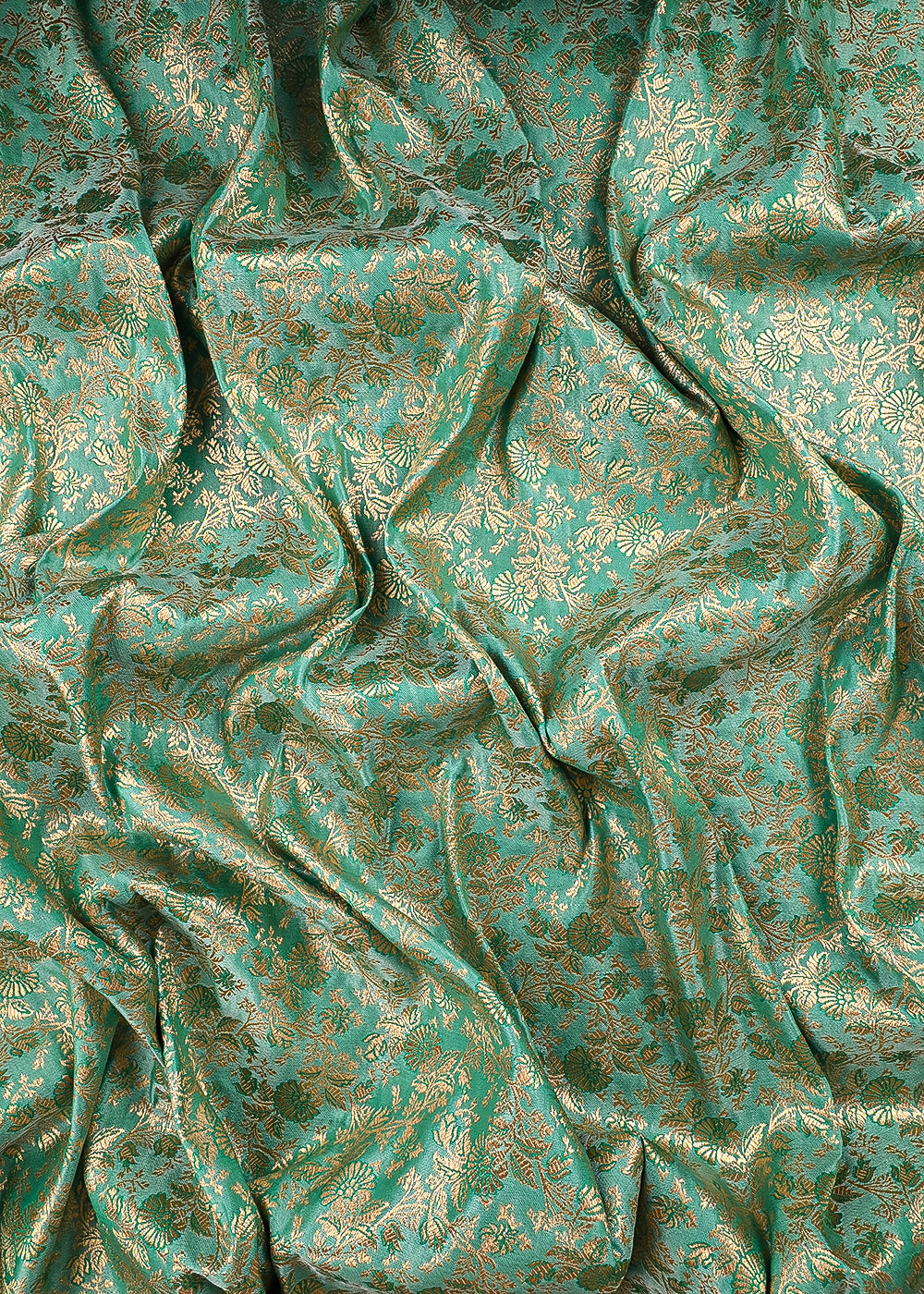 Mint Green Banarasi Brocade Fabric With All Over Thered And Golden Zari Handloom 23486