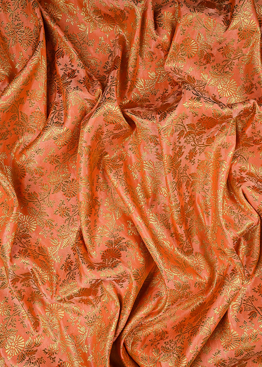 Peach Banarasi Brocade Fabric With All Over Thered And Golden Zari Handloom 23492