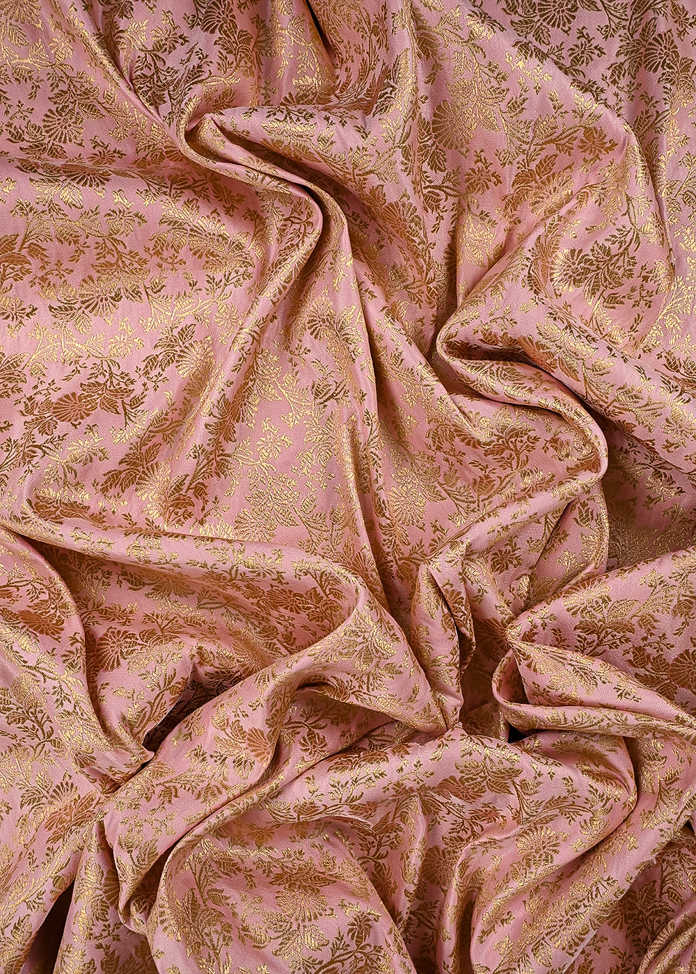 Light Pink Banarasi Brocade Fabric With All Over Thered And Golden Zari Handloom 23494