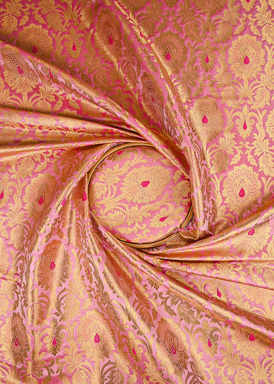 Light Pink Banarasi Brocade Fabric With All Over Thread And Golden Zari Handloom 23495