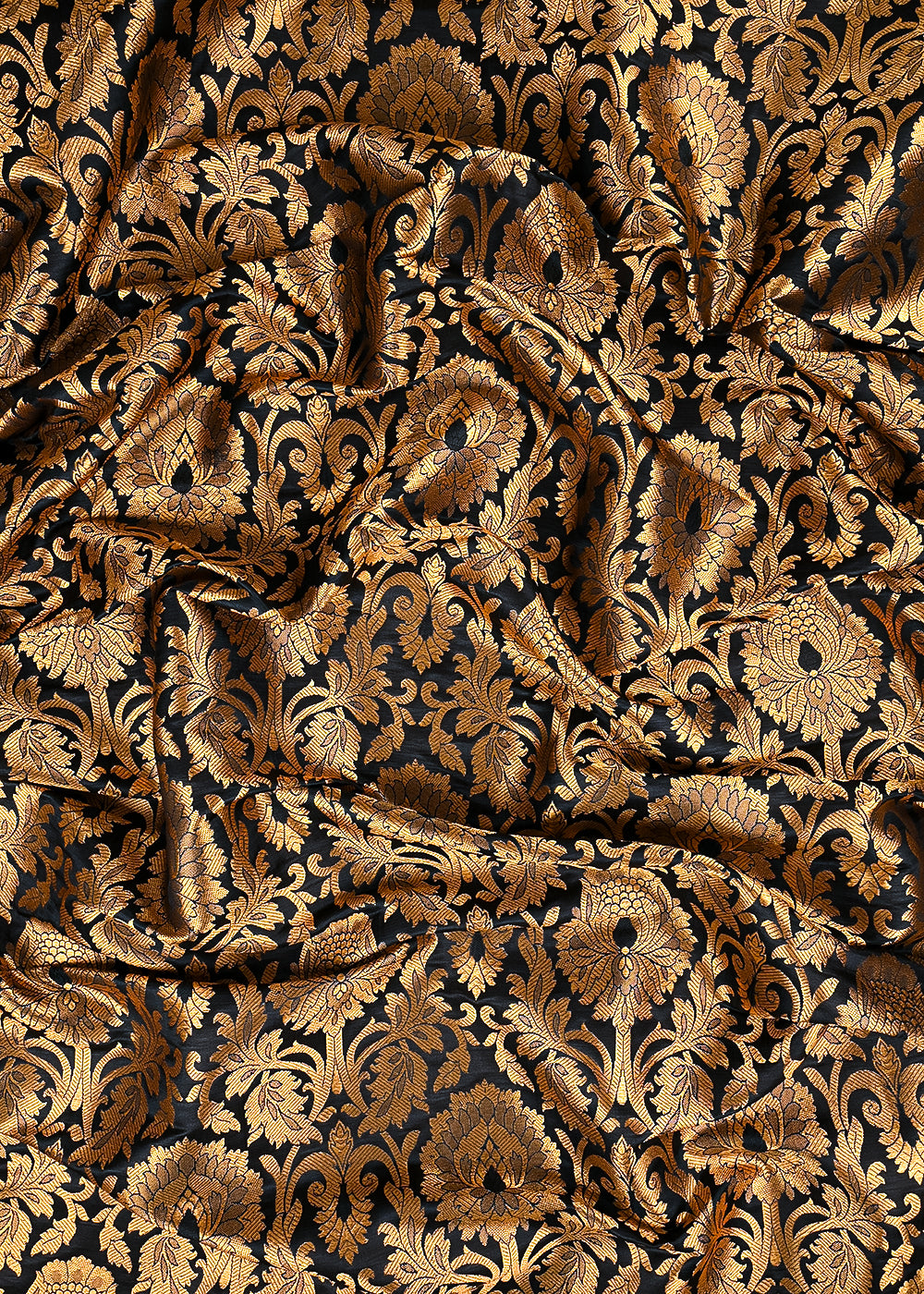Black Banarasi Brocade Fabric With All Over Thered And Golden Zari Handloom 23502