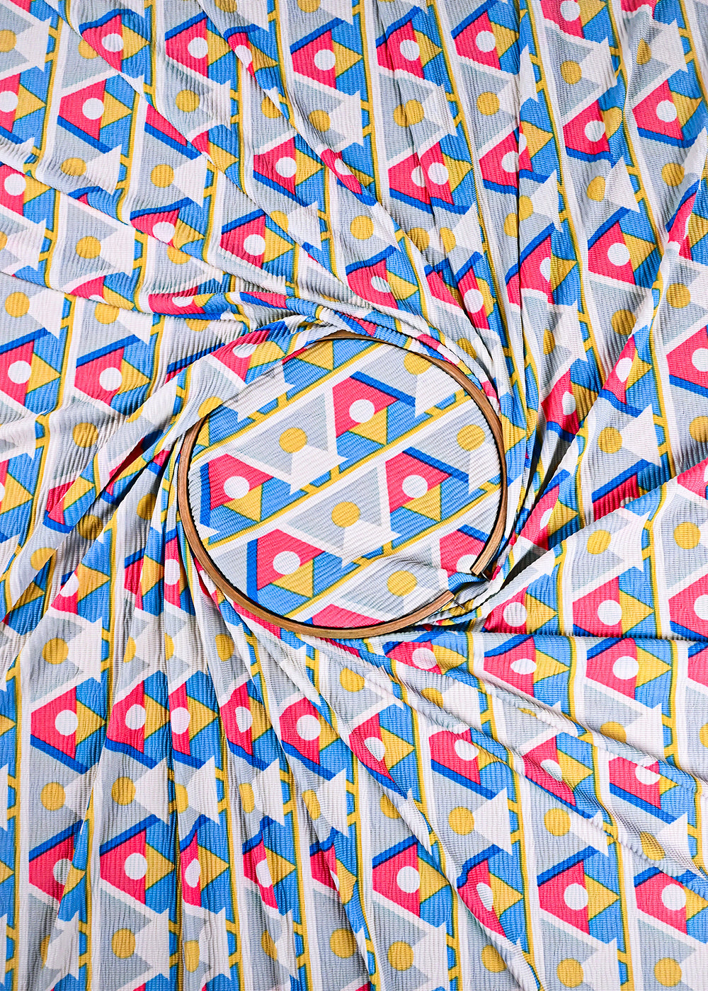 Ice Blue Wrinkled Satin Fabric With All Over Geometric Print 23517