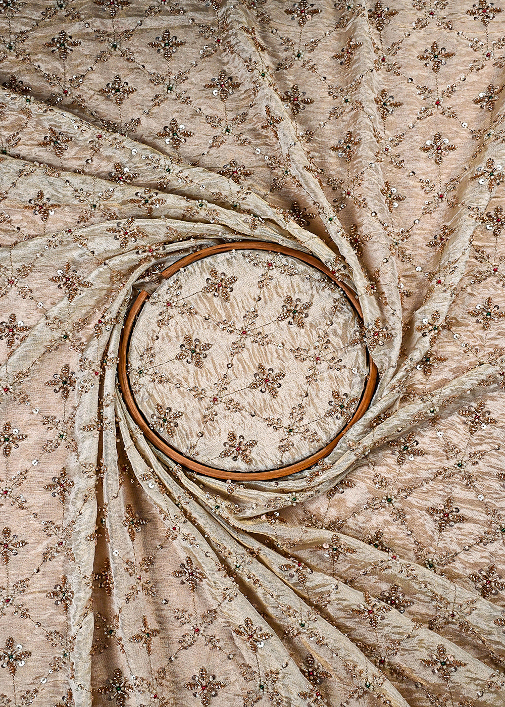 Golden Dyeable Tissue Fabric With All Over Sequins, Katdana And Bead Work 23525