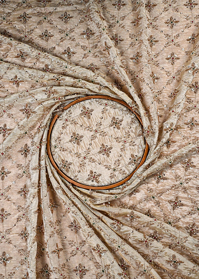 Golden Dyeable Tissue Fabric With All Over Sequins, Katdana And Bead Work 23525
