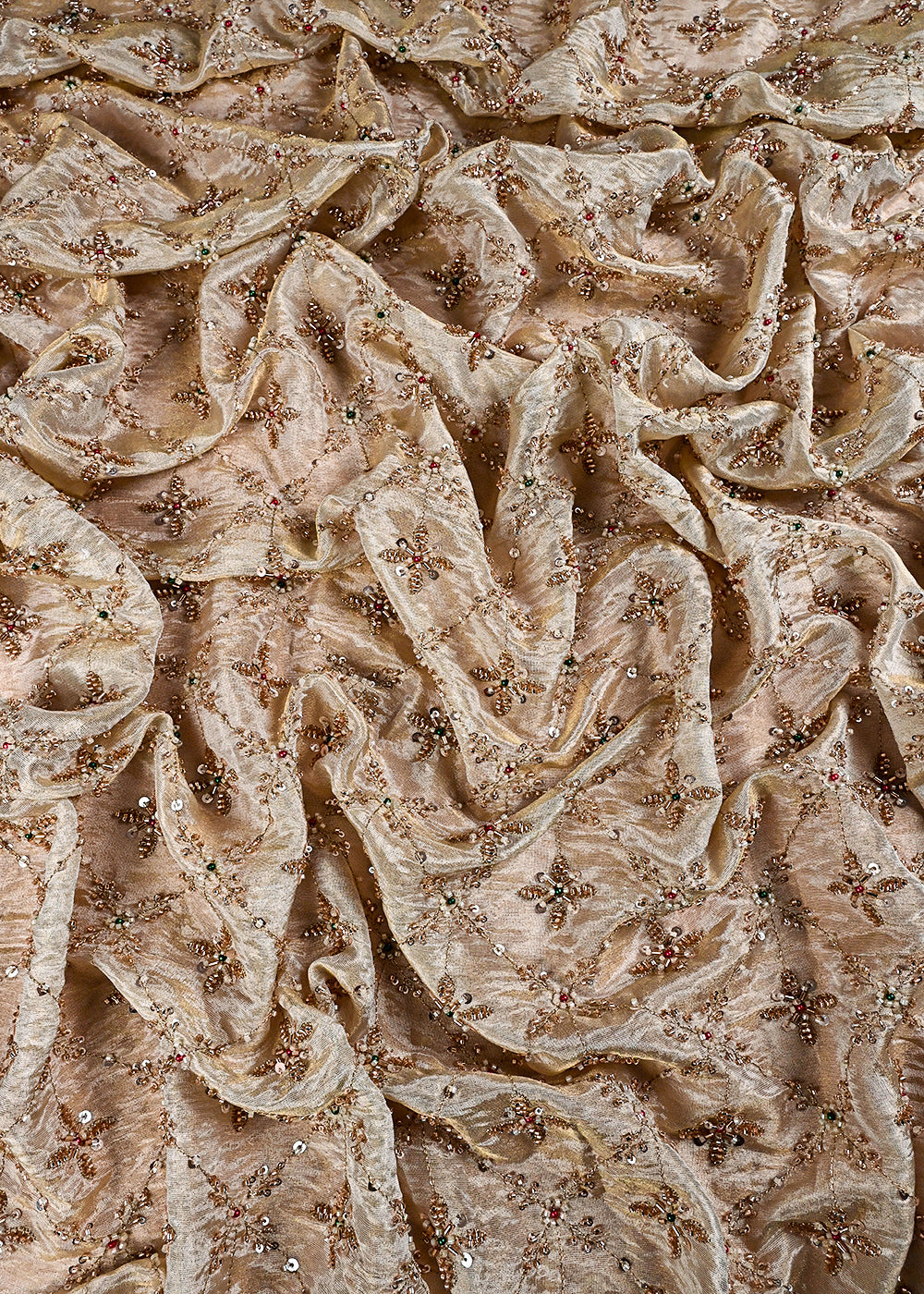 Golden Dyeable Tissue Fabric With All Over Sequins, Katdana And Bead Work 23525