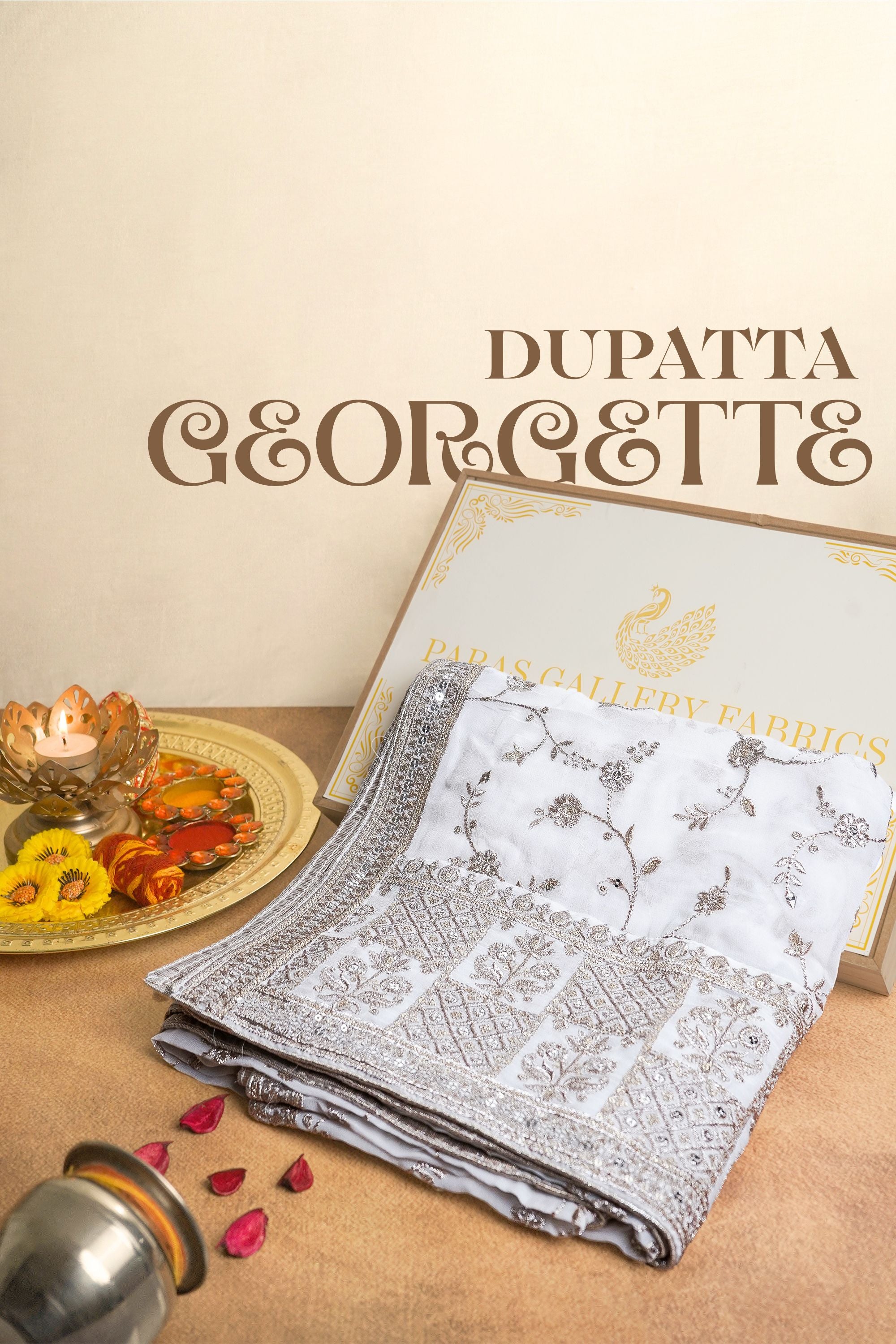 White Dyeable Georgette Dupatta With All Over Sequins And Zari Work 23534