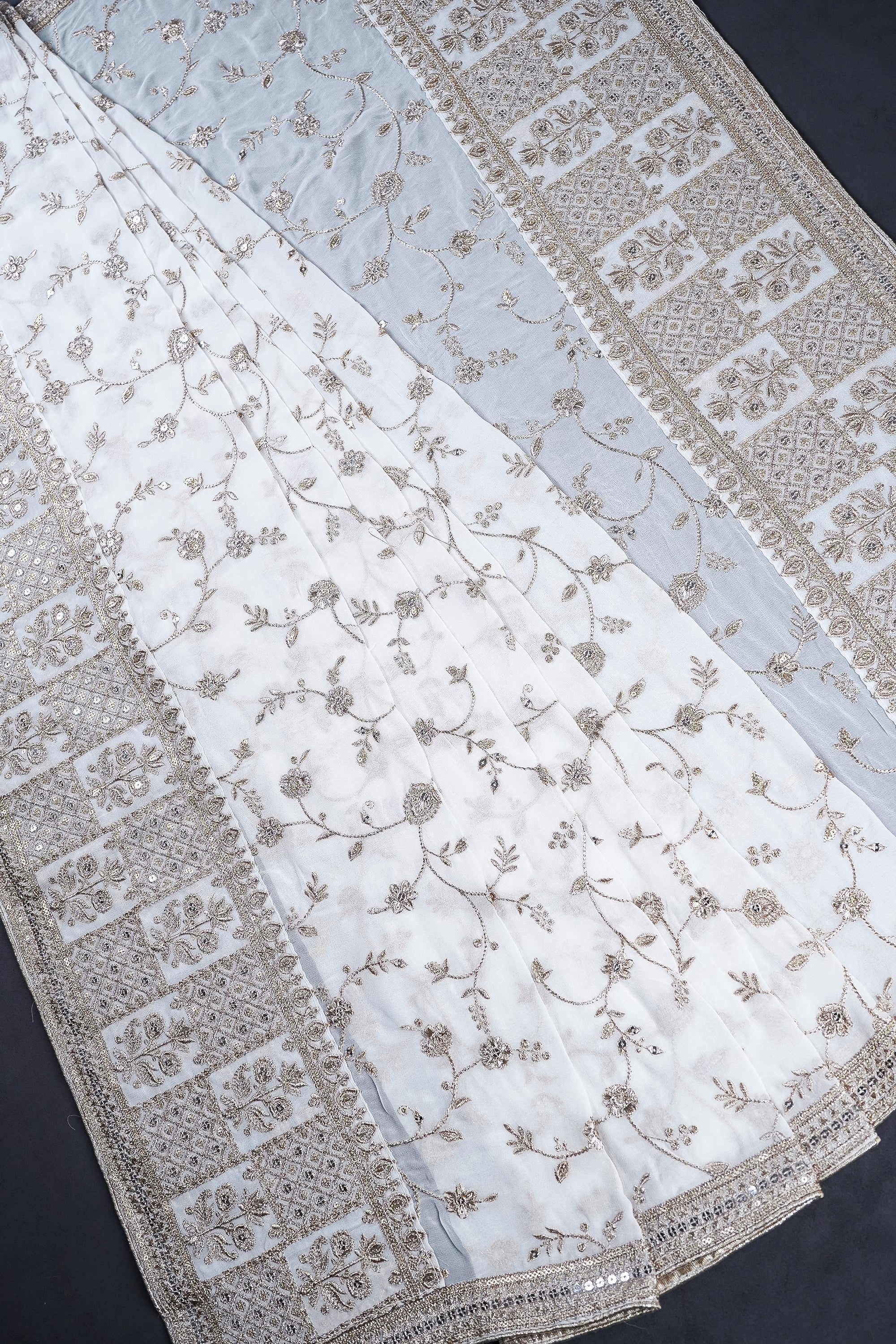 White Dyeable Georgette Dupatta With All Over Sequins And Zari Work 23534