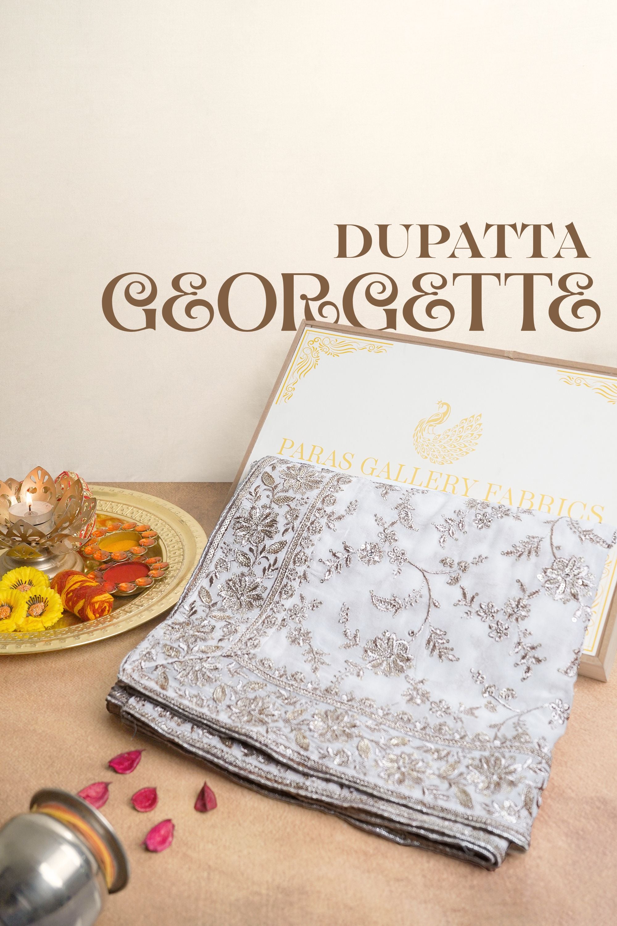White Dyeable Georgette Dupatta With All Over Sequins And Zari Work 23535