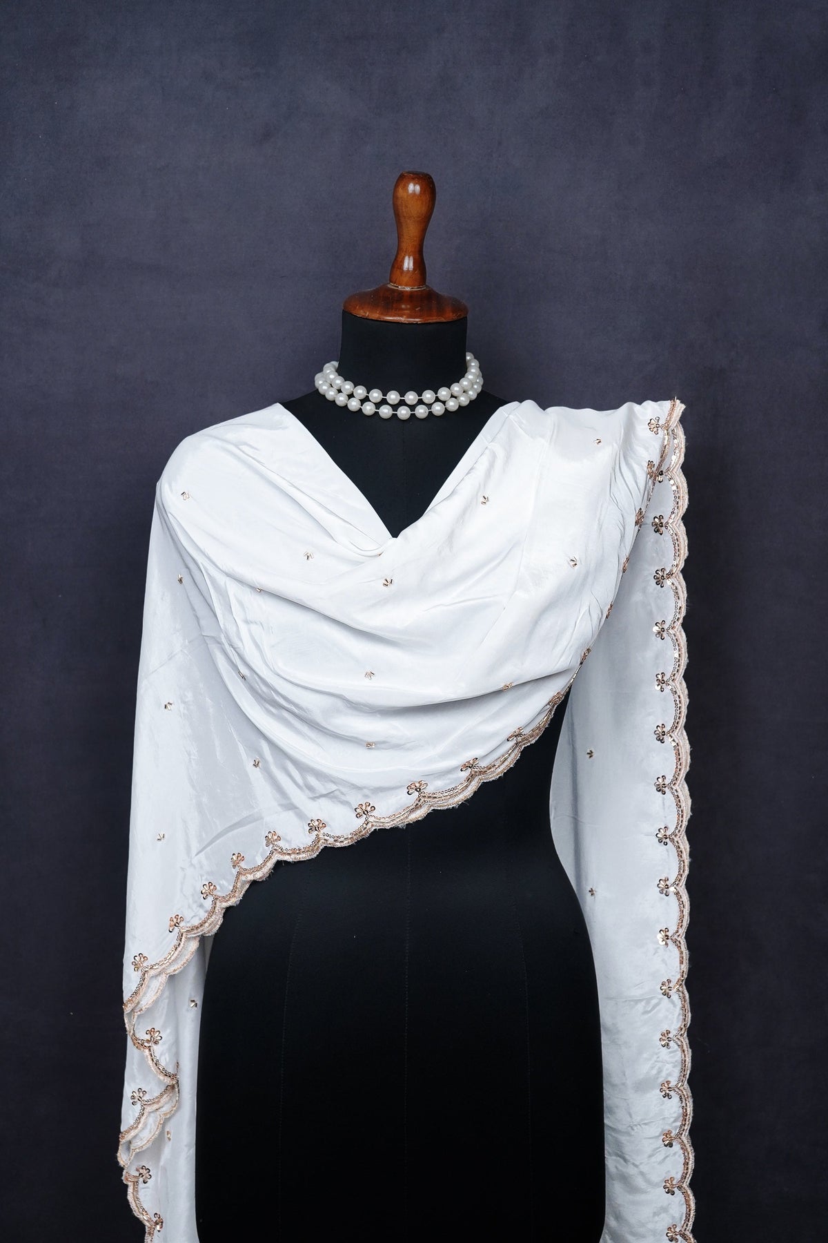 White Dyeable Crepe Dupatta All Over Sequins And Katdana Work 23537
